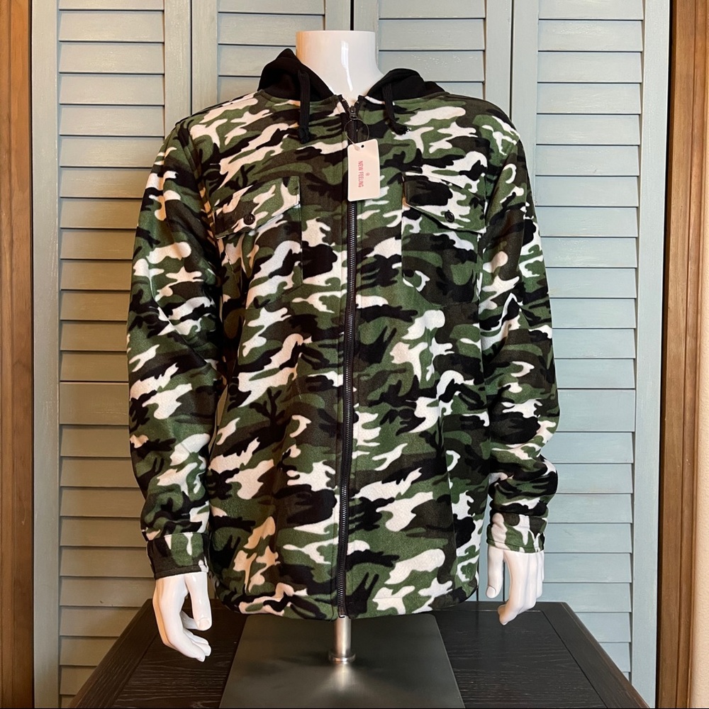 Men’s Full Zip Fleece Camo Hooded Jacket